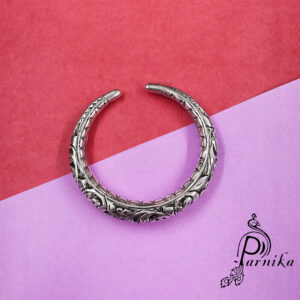 Pure silver oxidized adjustable kada bangle for men and women