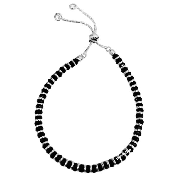 Adjustable Nazariya bracelet in pure silver with black beads with evil eye