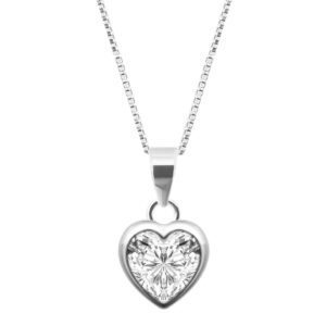 Heart shape white solitaire pure silver pendant