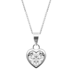 Heart shape white solitaire pure silver pendant