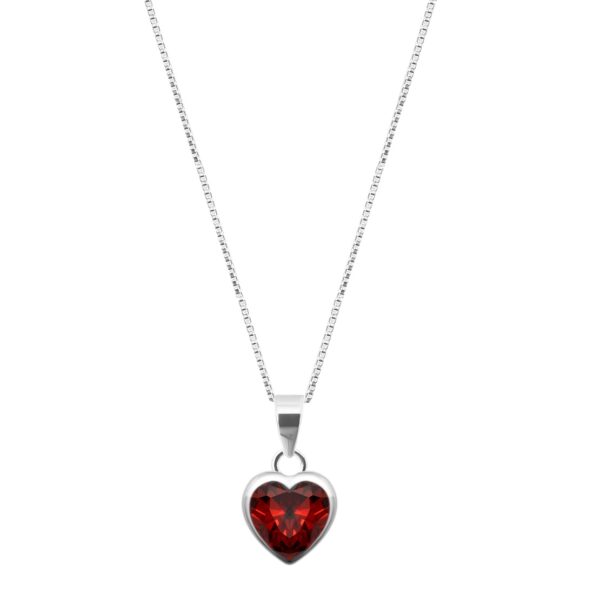 Heart shape red solitaire pure silver pendant