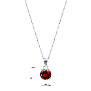 Round shape red solitaire pure silver pendant
