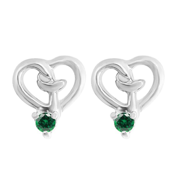 Silver studs heart shape earrings with green cz solitaire