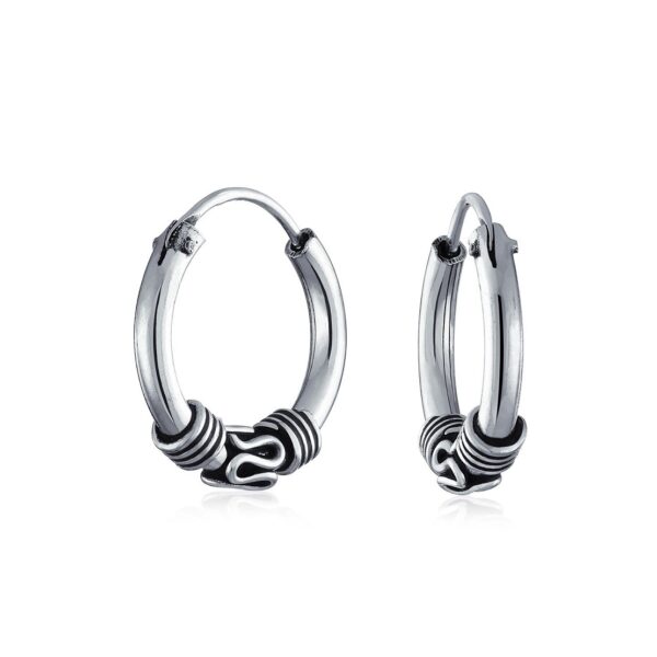 Pure silver round bali hoops oxidized earrings