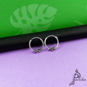 Pure silver round bali hoops oxidized earrings