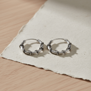 Pure silver round bali hoops earrings