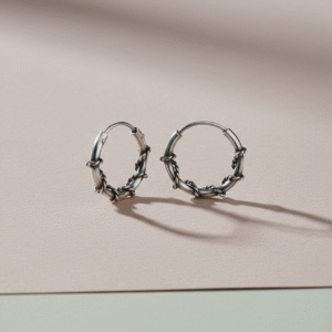 Pure silver round bali hoops earrings