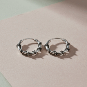 Pure silver round bali hoops earrings