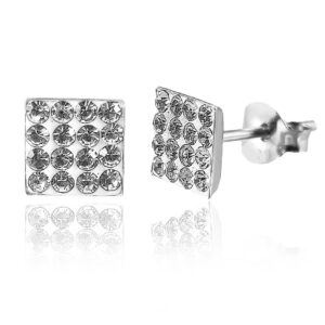 Tops Studs Unisex Earrings in Pure 92.5 Sterling Silver with Rhodium Plating