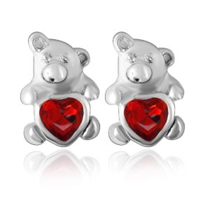 Teddy bear design silver earrings studs in pure silver