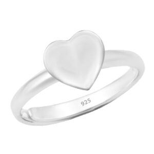 Pure silver heart shape adjustable finger ring in pure silver for kids and girls