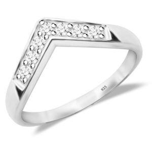 Parnika Exotic Wishbone Design CZ Finger Ring in Pure 92.5 Sterling Silver for Girls/Women with Certificate of Authenticity