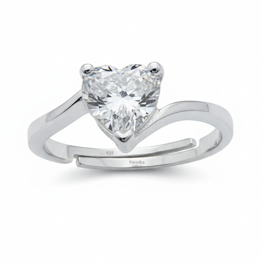 Parnika Exotic Solitaire CZ Adjustable Finger Ring in Pure 92.5 Sterling Silver | Gift For Girls & Women | With Certificate of Authenticity | Heart