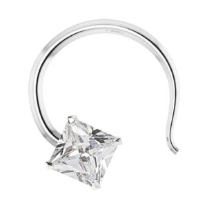 white square solitaire round nose ring in pure silver