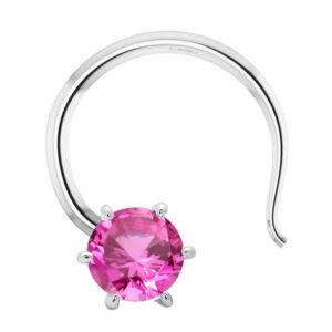 Pink solitaire round nose ring in pure silver