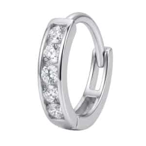 CZ studded silver round nose ring