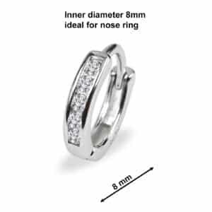 CZ studded silver round nose ring