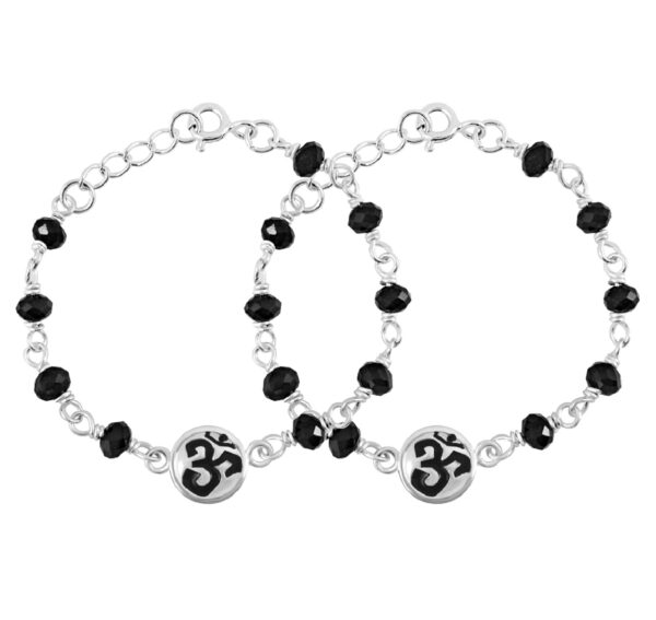 Om symbol design Baby nazariya in pure silver with black beads