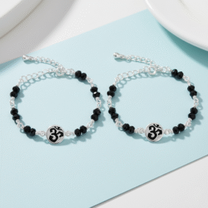 Om symbol design Baby nazariya in pure silver with black beads