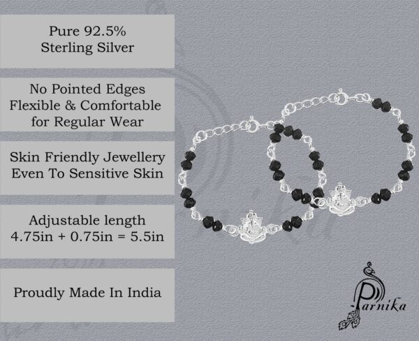 Ganesh ji design Baby nazariya in pure silver with black beads