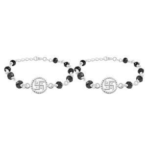 Swastik symbol design Baby nazariya in pure silver with black beads