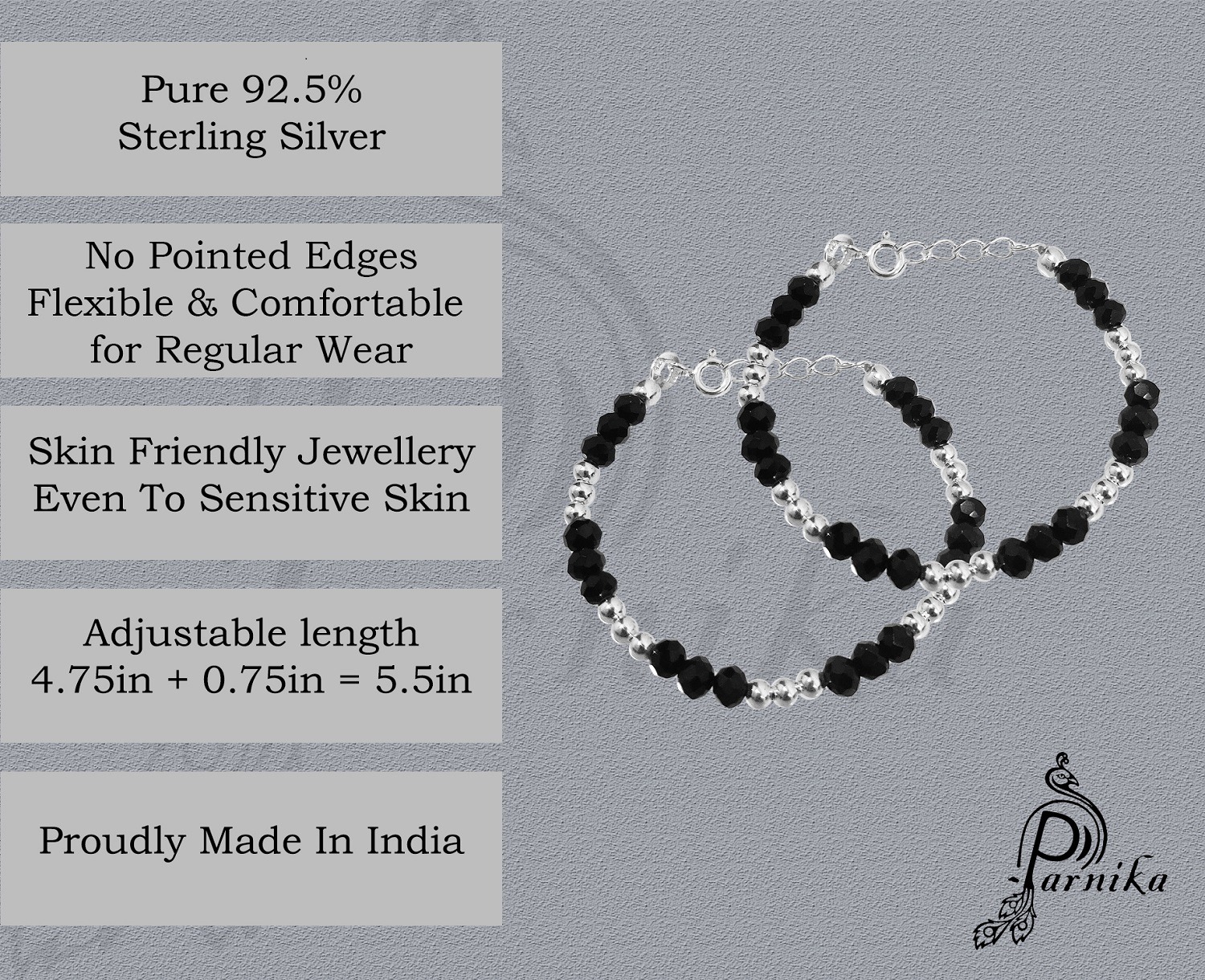Black Silver BIS Hallmarked 925 Pure Silver Evil eye Baby Nazariya Bracelet  With Black Crystal And Slver Beads Black Online in India, Buy at Best Price  from Firstcry.com - 11559579