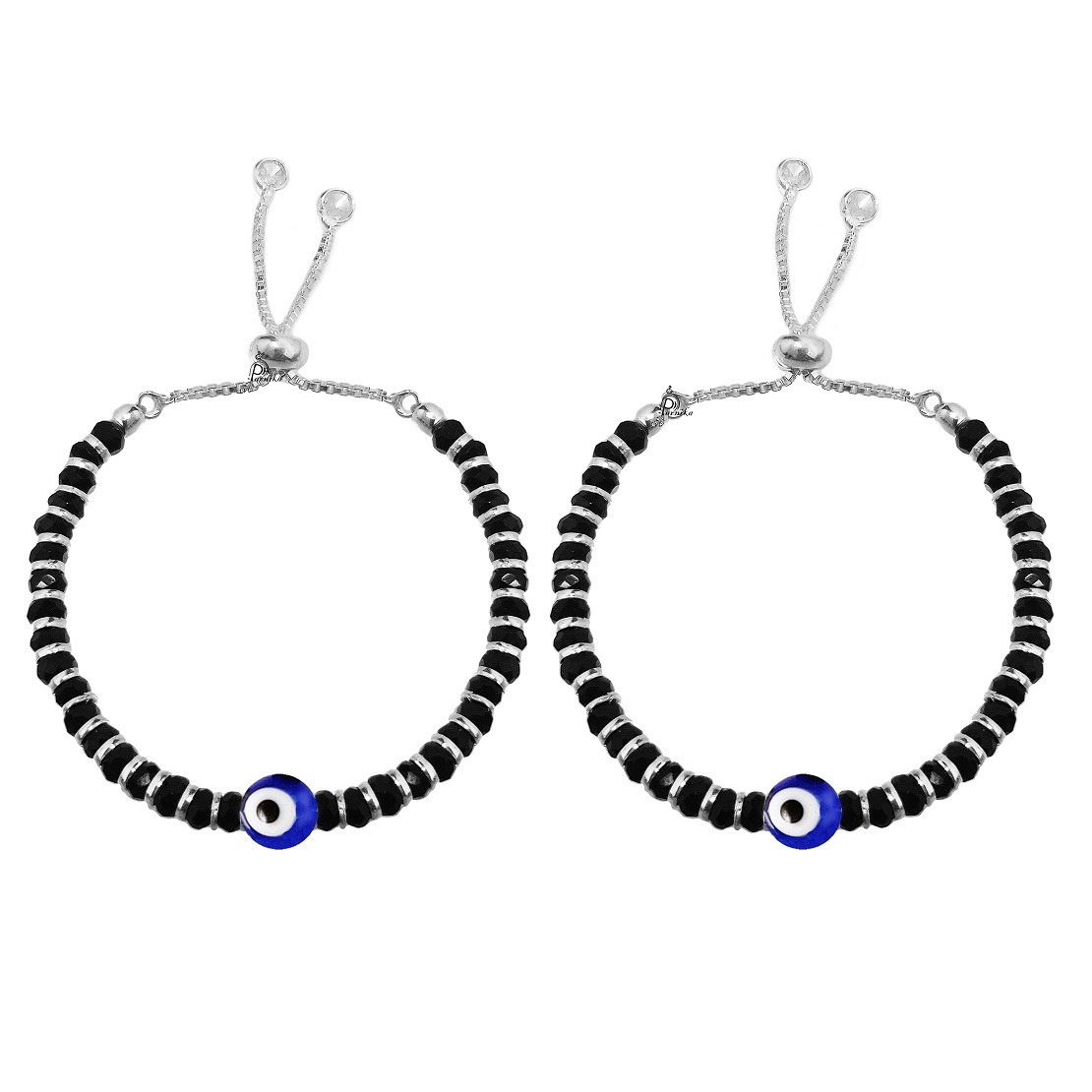 MJNZ0023 1 Baby nazariya bracelet with evil eye & black beads in silver
