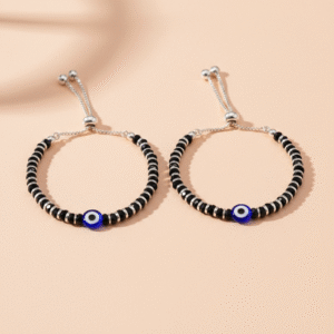 Baby nazariya bracelet with evil eye & black beads in silver