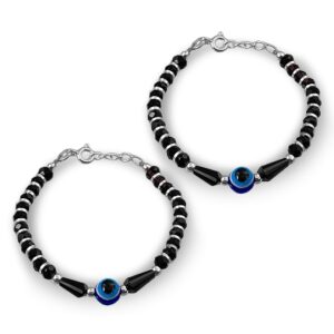 Baby nazariya bracelet with evil eye & black beads in silver