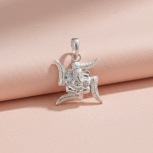 Swastika and ganesh design pure silver pendant