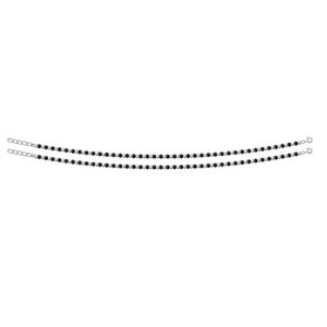 Adjustable silver nazariya anklet payal with black & silver beads