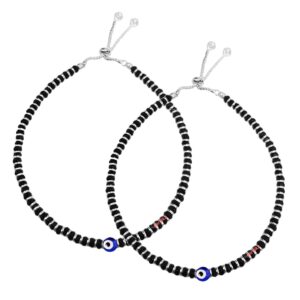 Adjustable silver nazariya with evil eye and black beads