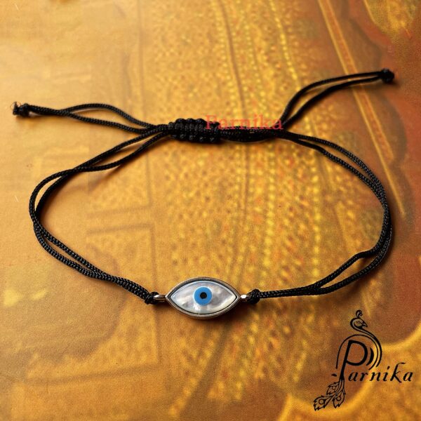 Silver evil eye for protection with black adjustable thread