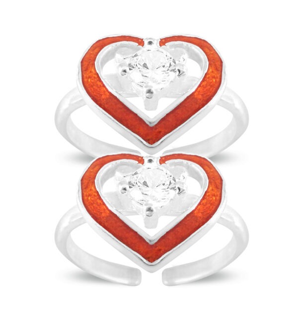 Pure silver toe ring with white gemstone heart pattern for women