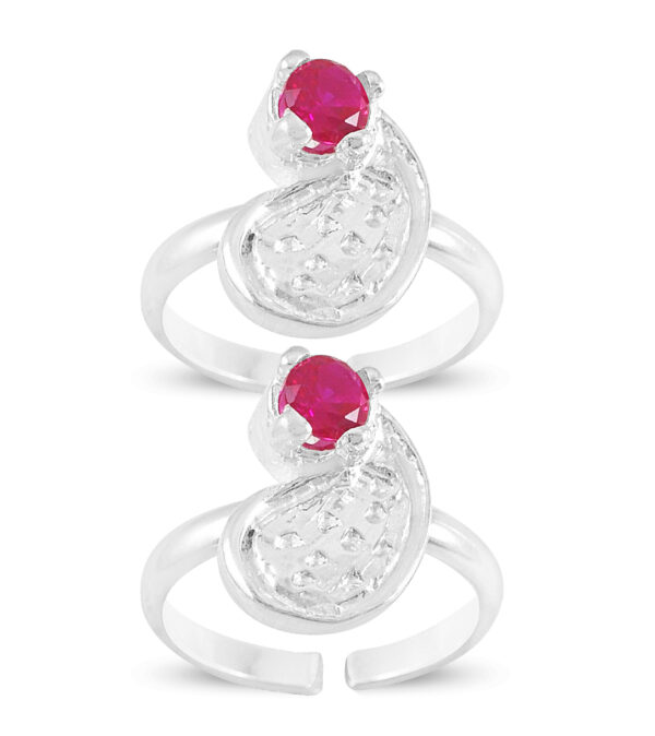 Keri pattern toe ring with pink gemstone for women