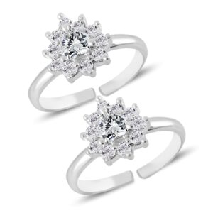 Toe ring in floral pattern with cz in pure silver