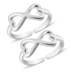 Heart and infinity sign silver toe ring