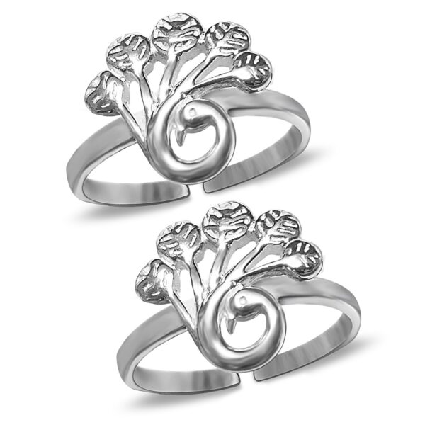 peacock pattern silver toe ring