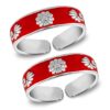 Red enamel antique pattern pure silver toe ring