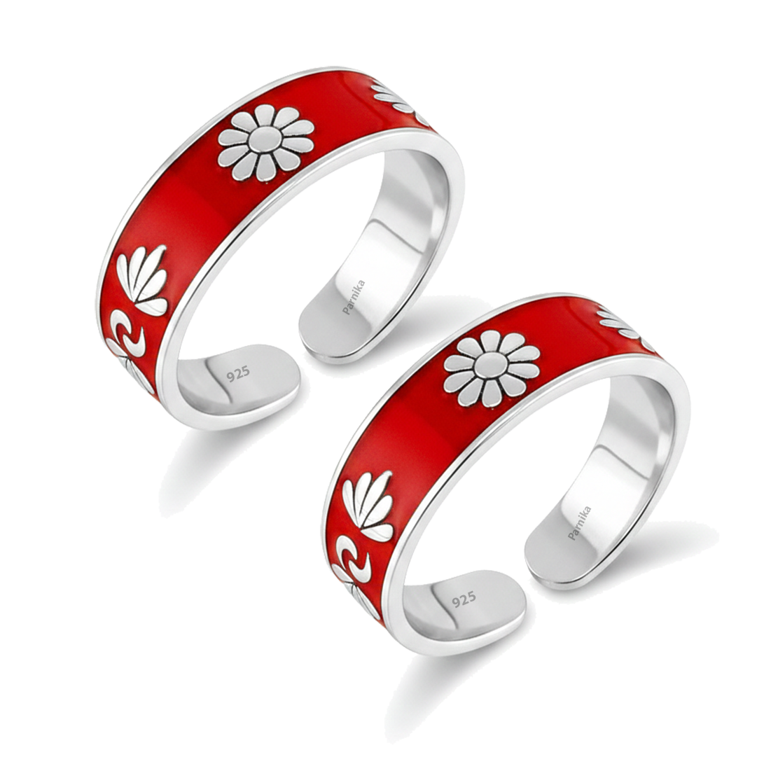 MJTR0258 new 1 Red enamel antique pattern pure silver toe ring