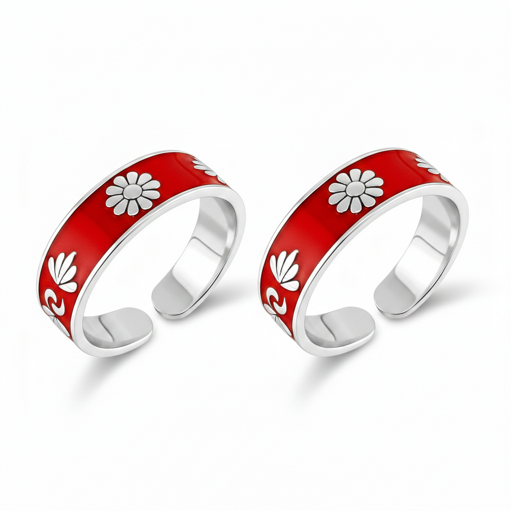 MJTR0258 new 5 Red enamel antique pattern pure silver toe ring