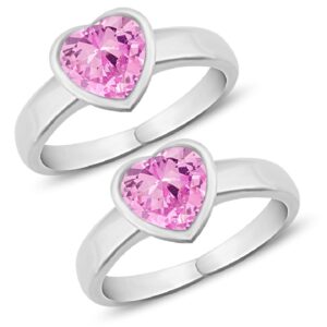heart design pink stone silver toe ring for women