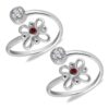 Top open silver toe ring with red and white gemstone