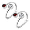 Top open silver toe ring with red and white gemstone