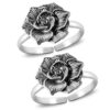 Antique pure silver oxidized flower toe ring