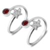 Top open silver toe ring with two stones red and white