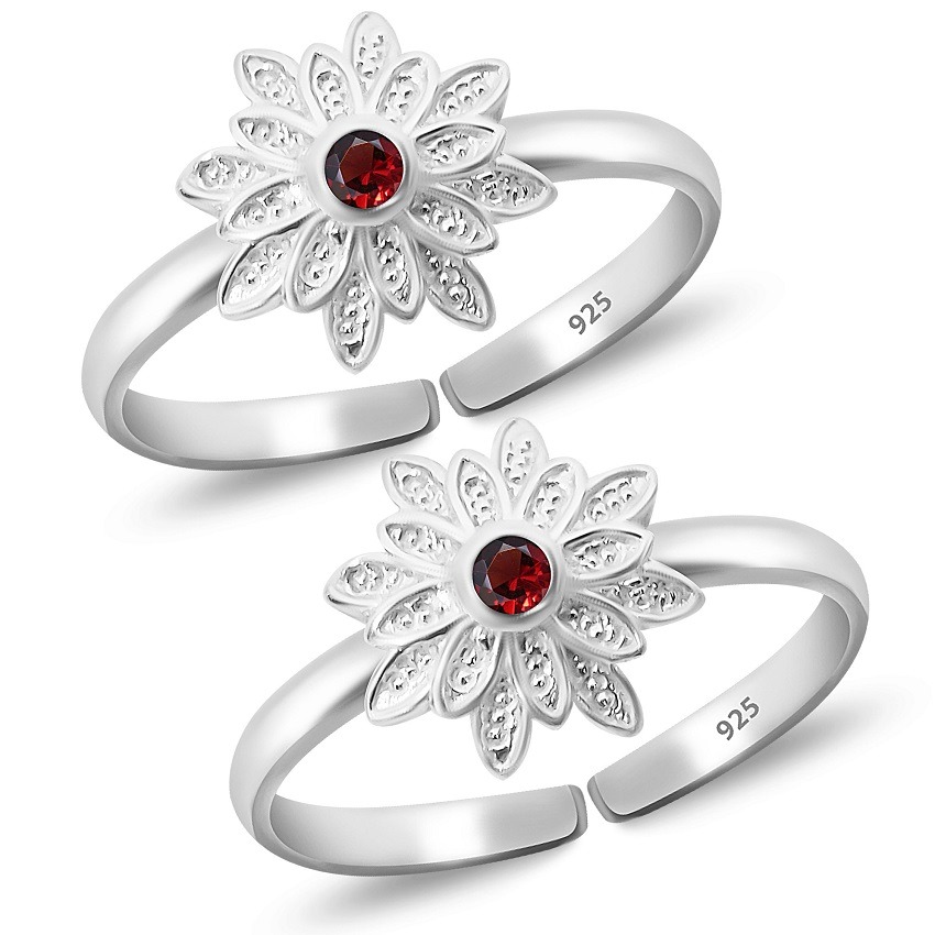 SILVER PLATED RED & RHODOLITE COLOUR ADJUSTABLE TOE RING – Sanvi Jewels