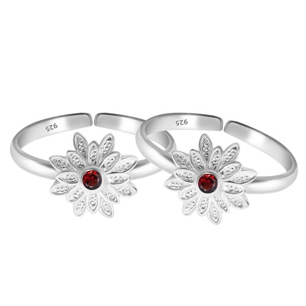 Floral pure silver adjustable toe ring for women