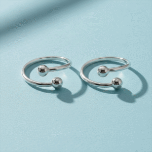 Top open ball silver toe ring for women