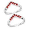 V shape silver toe ring with red stones